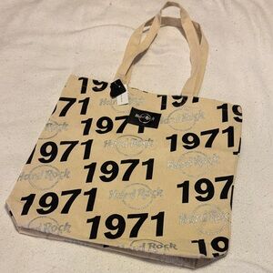 Hard Rock Cafe Tan and Black Graphic Tote
